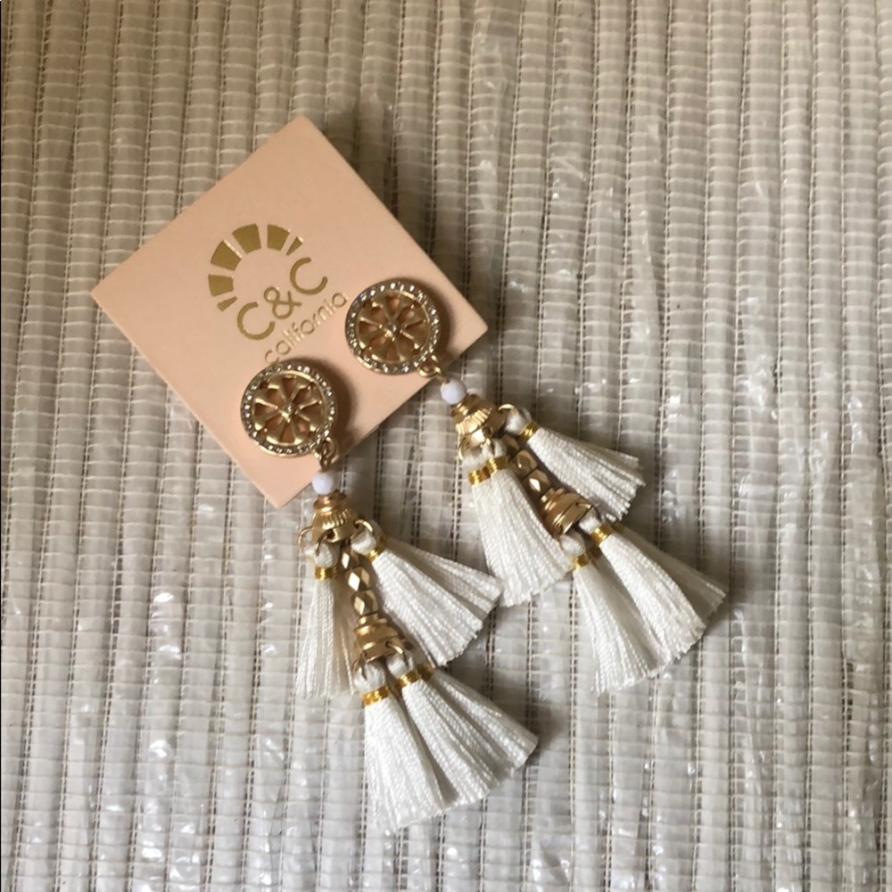 White Tassel Boho Earrings